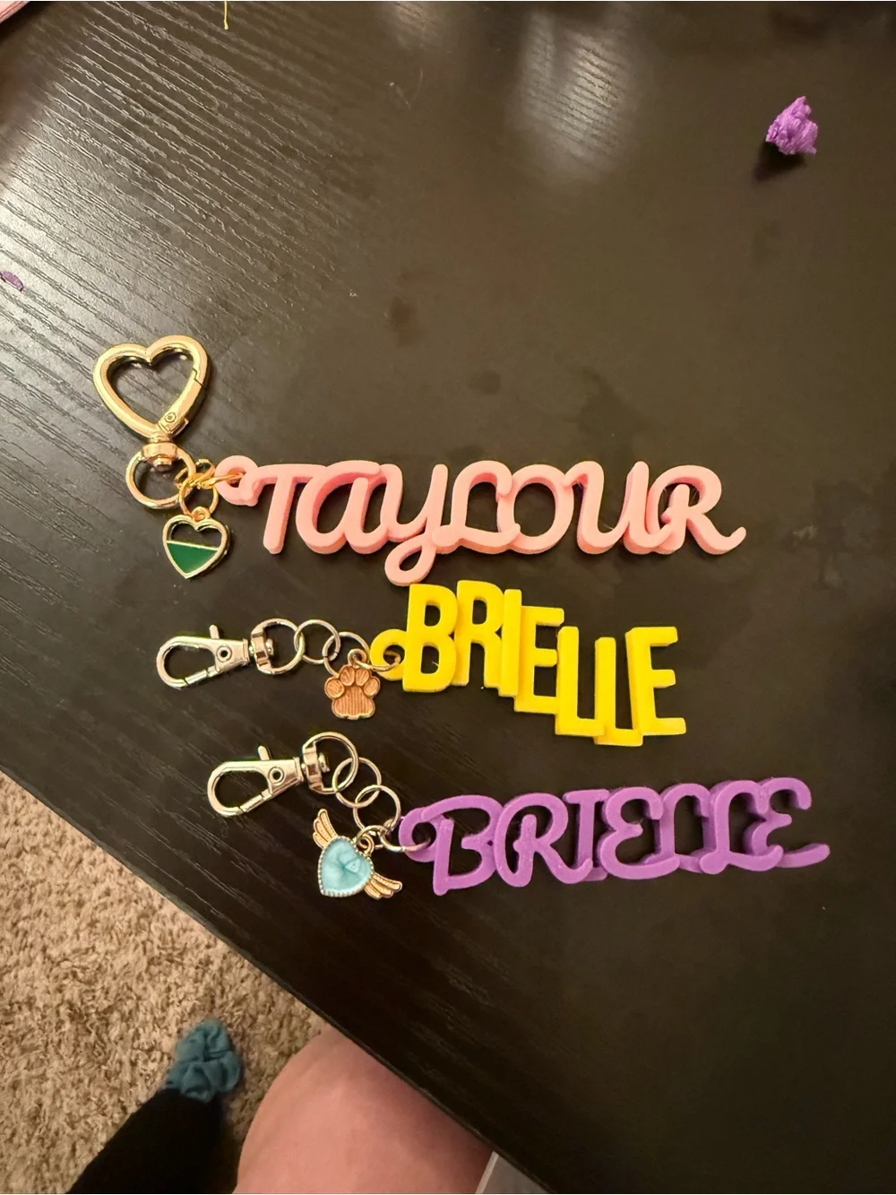 Custom Personalized Name Keychains - Pink, Yellow & Purple Set